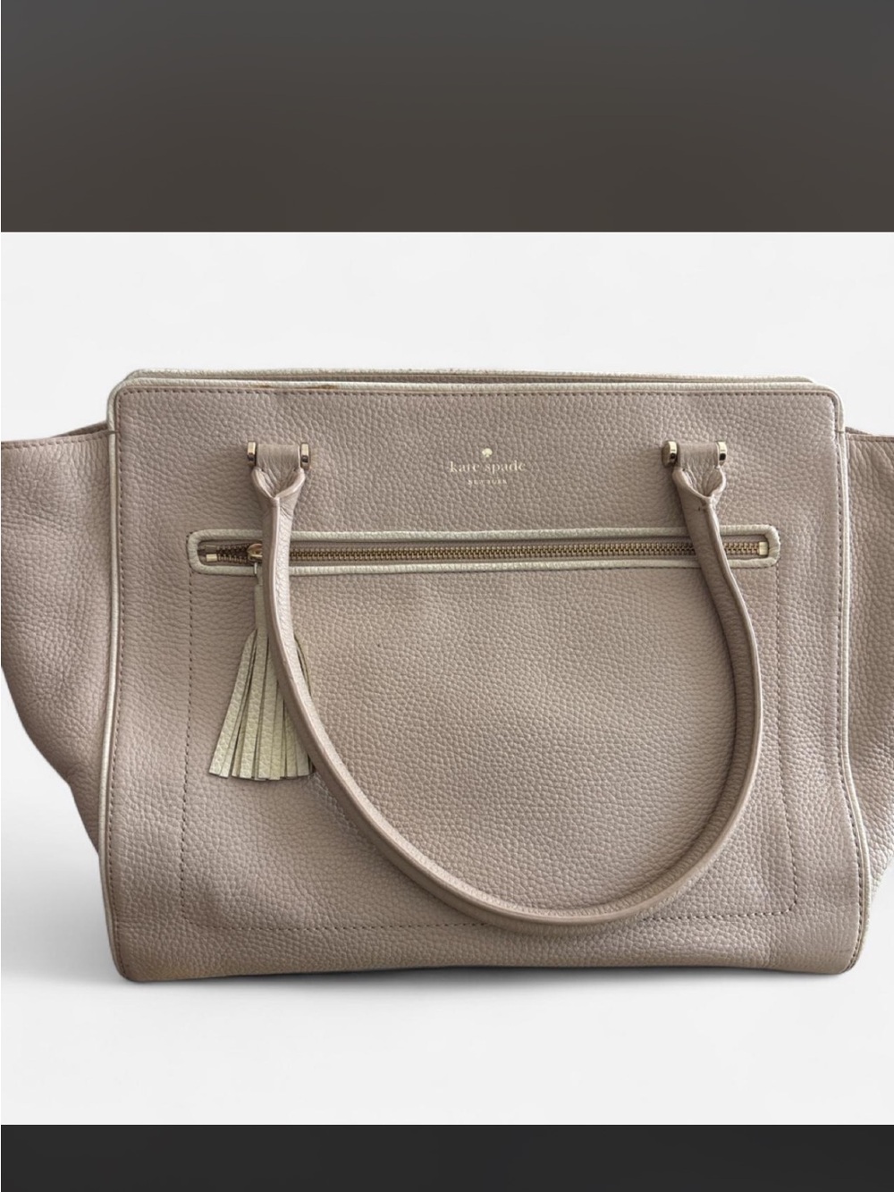 kate spade Taupe Pebbled Leather Satchel with Tassel